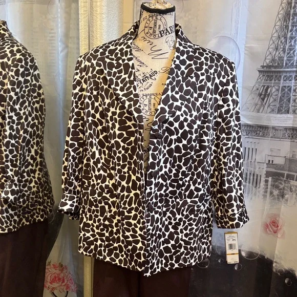 NWT Collections for Le Suit Chocolate and White Pant Suit Set - Picture 2 of 14